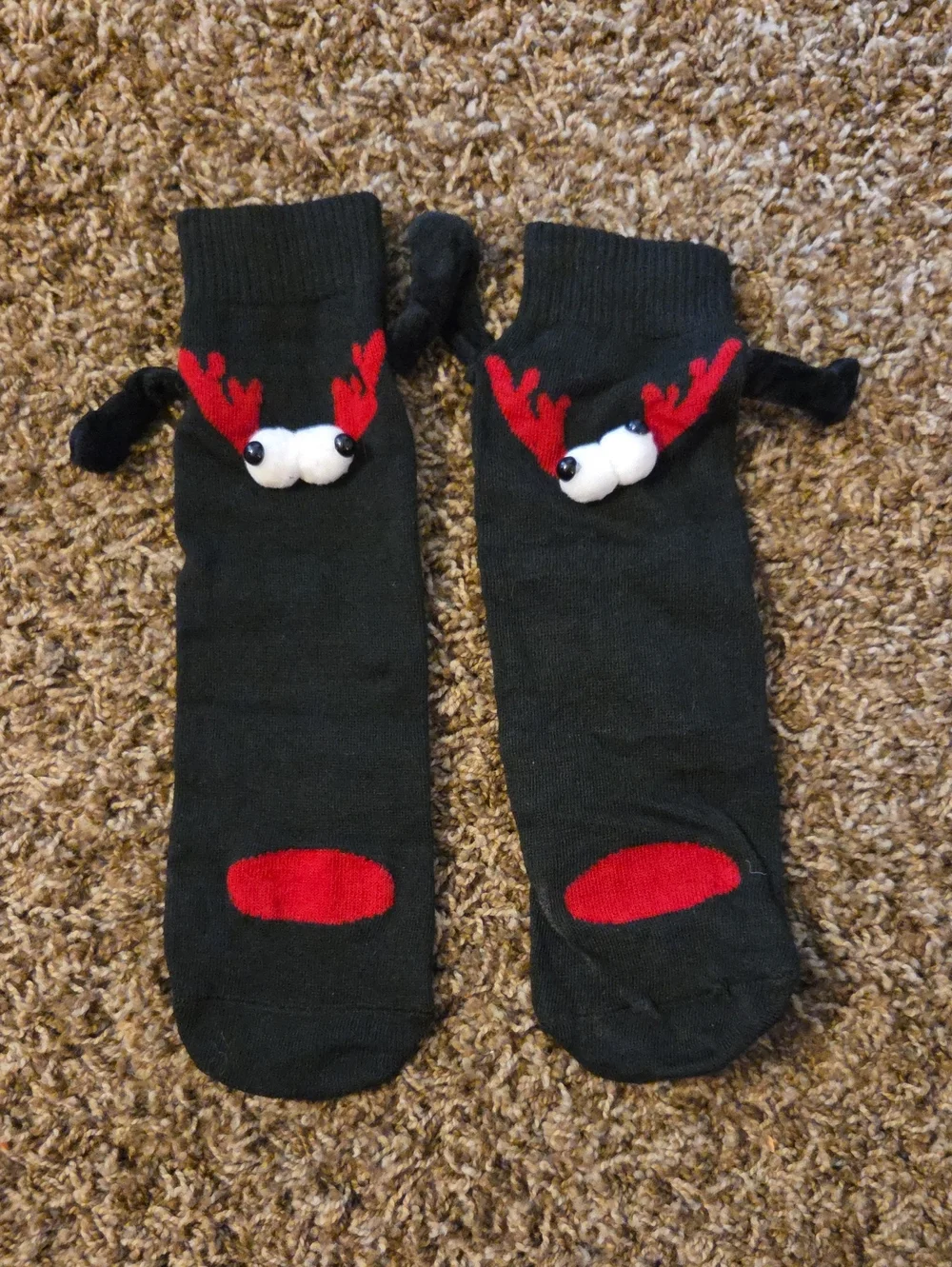 Magnetic Black Reindeer Socks with Red Accents